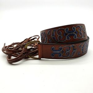 American Eagle Outfitters AEO boho brown leather embroidered adjustable belt S/M